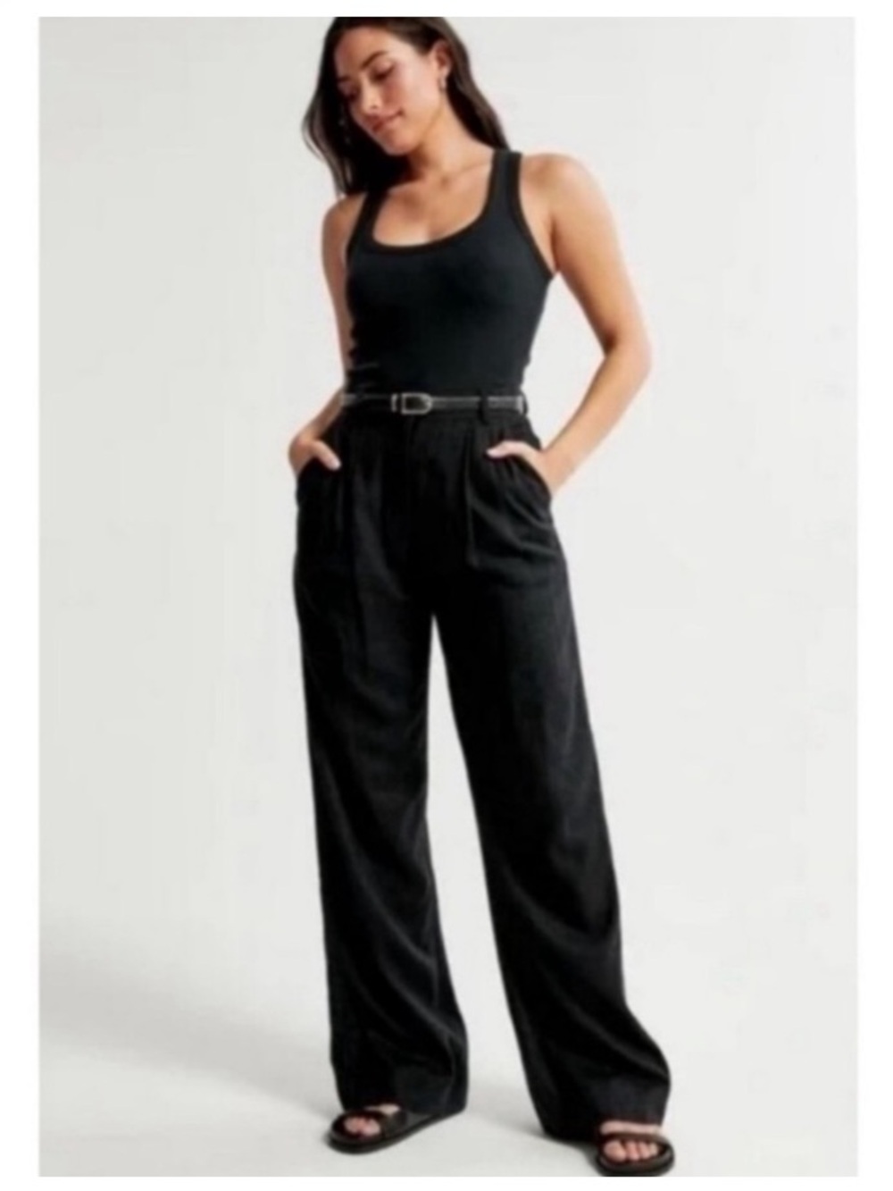 Abercrombie & Fitch Sloane High Rise Pleated Wide Trouser Pant Career Black 32